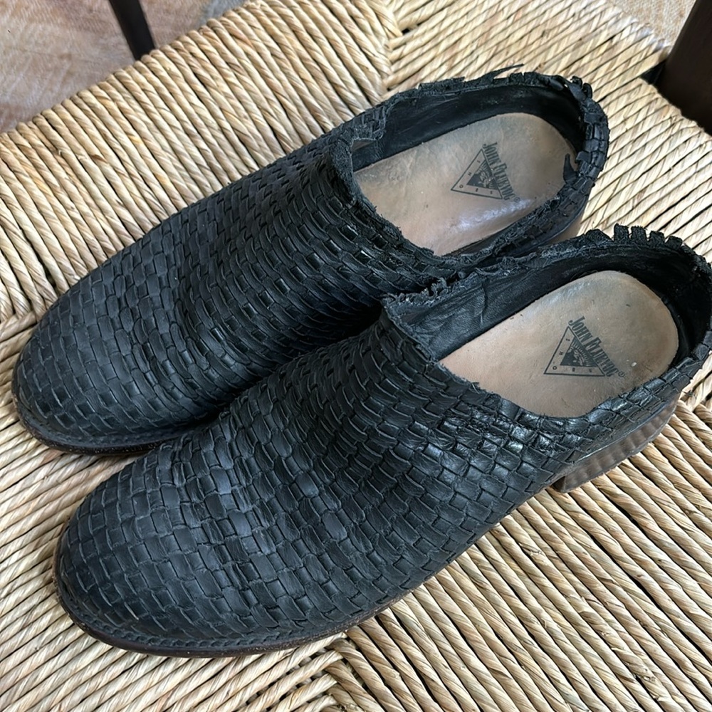 John Fluvog Black Woven Mules - size 10